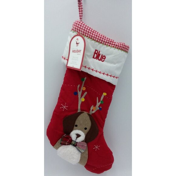 Pottery Barn Kids Blue Dog with Antlers Quilted Christmas Stocking Monogrammed - Picture 8 of 8